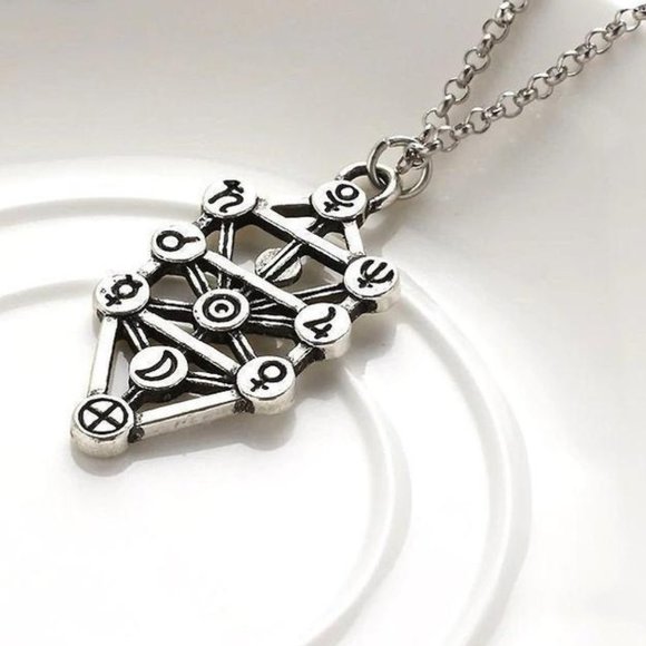 Baroque Vintage Jewelry - LAST1- Qabalah Tree of Life Occult Silver Necklace